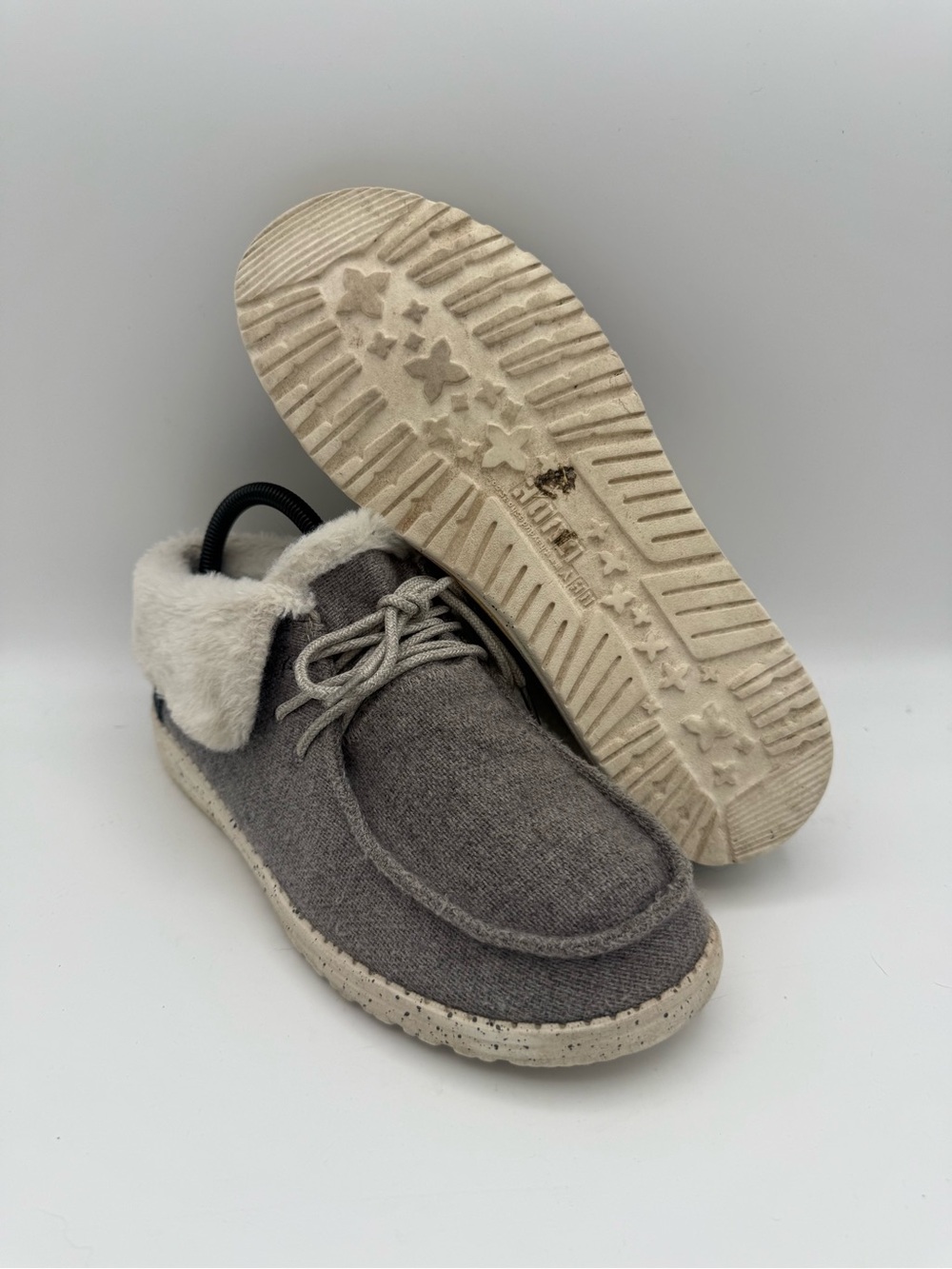 Women's Hey Dude Britt Charcoal‎ Faux Fur Lined Fold Over Lace-Up Shoes Size 8